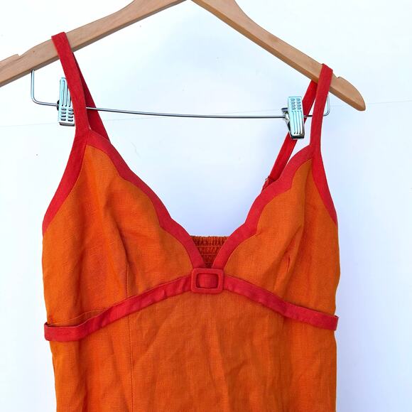 New Reformation Sara Linen Midi Dress Orange Nectarine Pink Sundress 2 Mod - Picture 7 of 13